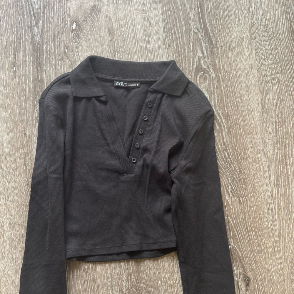ZARA Black Long Sleeve Polo Shirt